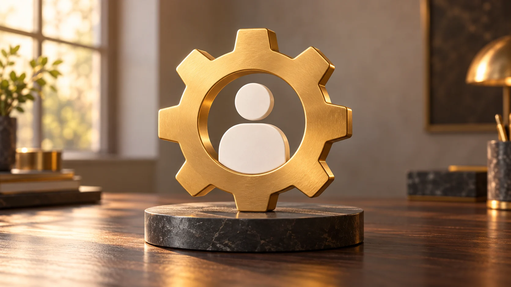 Gear and person course illustration