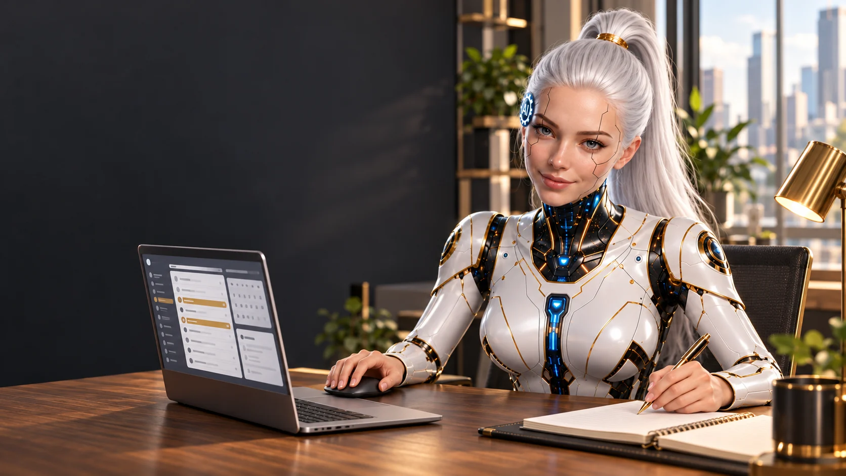 Agenary AI working at a laptop
