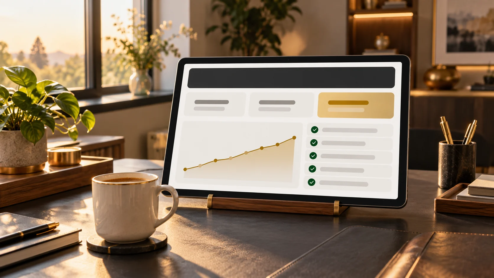 Weekly report with a chart and checklist on a laptop