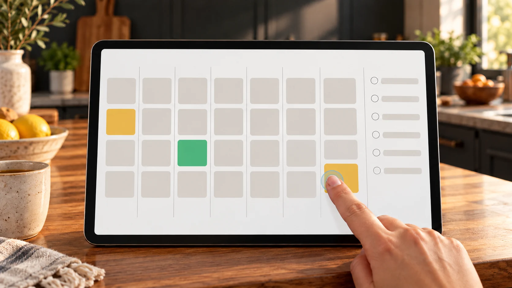 Weekly planning calendar on a tablet